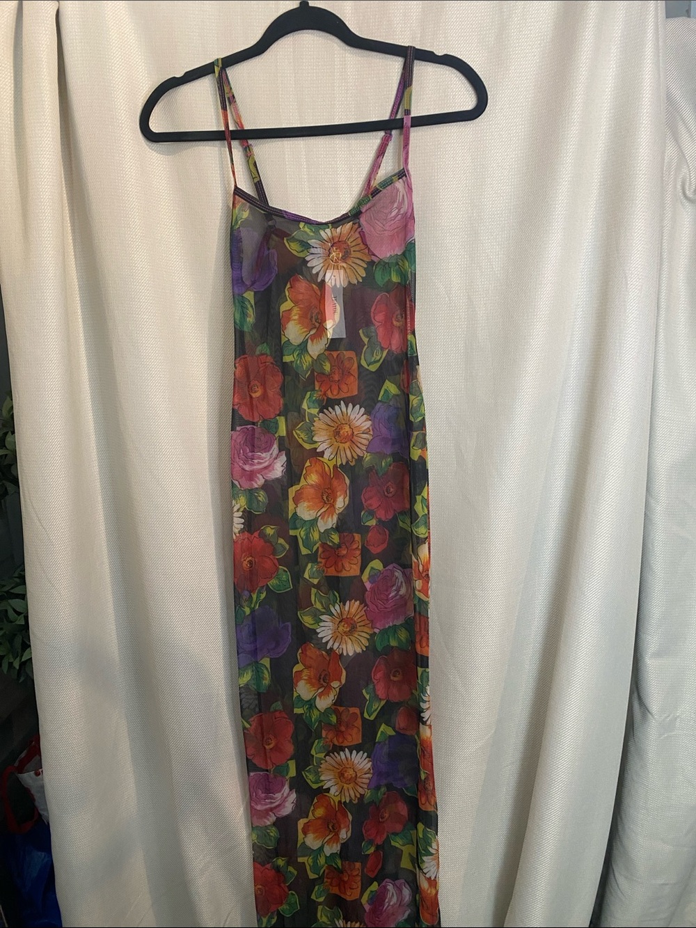 Teayou Floral Sheer Slip Dress with Spaghetti Straps - Multicolor Floral